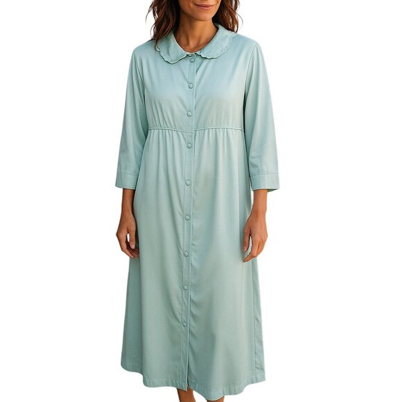 Exquisite Luxury Vintage Nylon Antron Robe Full Length Mint Green Lace 60's ERA - Picture 1 of 8